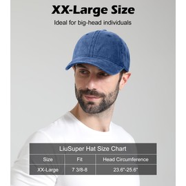XXL Hats for Men Big Head, Low Profile Washed Large Baseball Cap for Women, Adjustable Oversized Plain Denim Hat Sun Hat