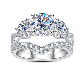 AimiIee Moissanite Engagement Rings Bridal Set 3.617CTTW D Color VVS1 Clarity Round Brilliant Cut Lab Created Diamond S925 Sterling Silver Wedding Band Promise Rings for Women with Certificate 5.5