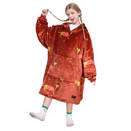 Catalonia Classy Oversized Fleece Hoodie Blanket, Soft and Warm Blankets Hoodie Children, Portable Blanket with Large Front Pocket for Teenagers, Girls and Boys, Wine Dachshund