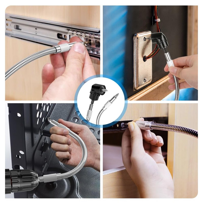 Flexible Drill Bit Extension and Right Angle Drill Attachment Set,