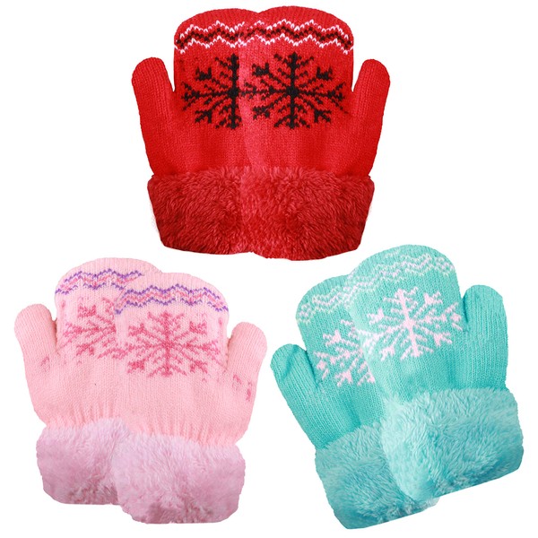 Infant-Toddler 2-3 Years Soft And Warm Fuzzy Interior Lined Mittens