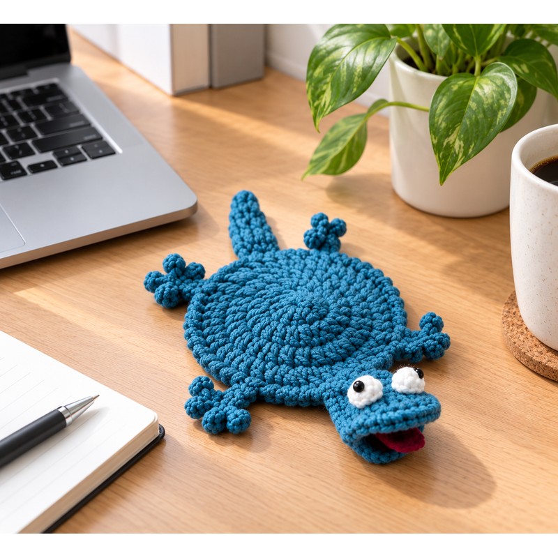 Blue Lizard Crochet Cup Coaster for Coffee & Tea –