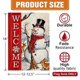 Dyrenson Welcome Christmas Snowman Decorative Garden Flag, Xmas Snowflake Rabbit Reindeer Yard Outside Home Decoration, Winter Holiday Farmhouse Burlap Outdoor Small Decor Double Sided 12 x 18
