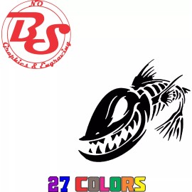 noBS graphics 6" Fish On Skeleton Hook Fishing Vinyl Decal Lake River Ocean Salt Water noBS - 6", Fish Predator Face