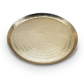 Luene Hammered Brass Circular Tray with Raised Edge – Gold Color Large Round Festive Holiday Serving Dish Platter for Kitchen - Decorative Tray for Home Decor - Vintage Style Boho Decor - 15 in
