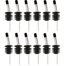 Bartender Gear Free Flow Pour Spouts Stainless Steel Liquor Wine Olive Oil Bottle Pourer with Dust Caps - Cork is 27mm [approx 1 inch] in diameter Fit most 1.75 Liter & Half-Gallon Bottle Openings (12