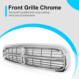 CarPartsDepot, Front Grille Chrome Frame Black Bar Insert Grill Assembly Replacement For 1997-2004 Dodge Dakota 1998-2003 Dodge Durango 400-17617 CH1200199 55056092