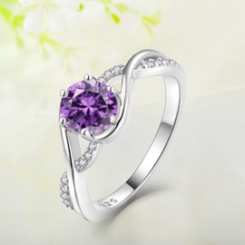 CARICY Women Ring,925 Sterling Silver Infinity Promise Ring Amethyst February Birthstone Jewelry Ring for Women Engagement Ring Size 10