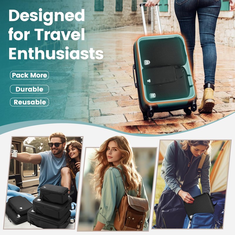 Compression Packing Cubes for Backpack, 8 PCS Suitcase Organiser Bags