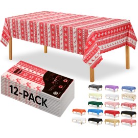 Utopia Kitchen Plastic Table Cloth Disposable (12 Pack - 54x108 Inch) Printed Rectangle Tablecloth Waterproof Stain Resistant Party Table Cover