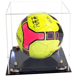 Better Display Cases Acrylic Display Case for Collectibles, Full Size Soccer Ball Display Case, Gold Risers & clear with black Base, Handcrafted Showcase Box.DIM;9.75"L x 9.75"W x 9.75"H. (A027-GR)