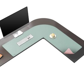 Vyaaa - Alfombrilla de escritorio en forma de L, (39.4"+ 39.4") x 13" de piel sintética, alfombrilla de escritorio reversible en forma de L, alfombril