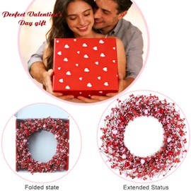 WSTPUPU Valentine's Day Wreath 20 Inch Valentines Day Wreaths for Front Door Handmade Red Heart Shaped Berry Wreath with Pink Love Heart Berries for Valentine Party Anniversary Candlelight Dinner