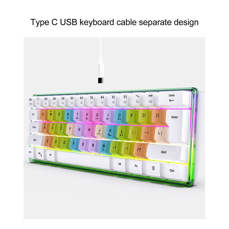 61 Keys Mechanical Keyboard RGB Backlight Colorful Keycaps Mini Wired