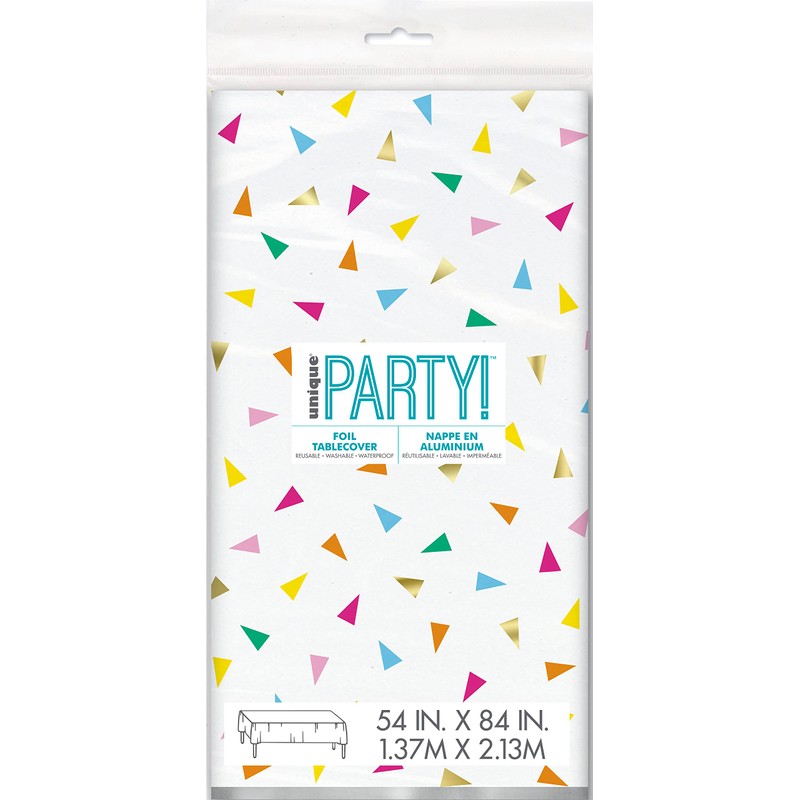 Unique 26193 Plastic Foil Tablecloth-2.13 m x 1.37 m-Bright Triangle