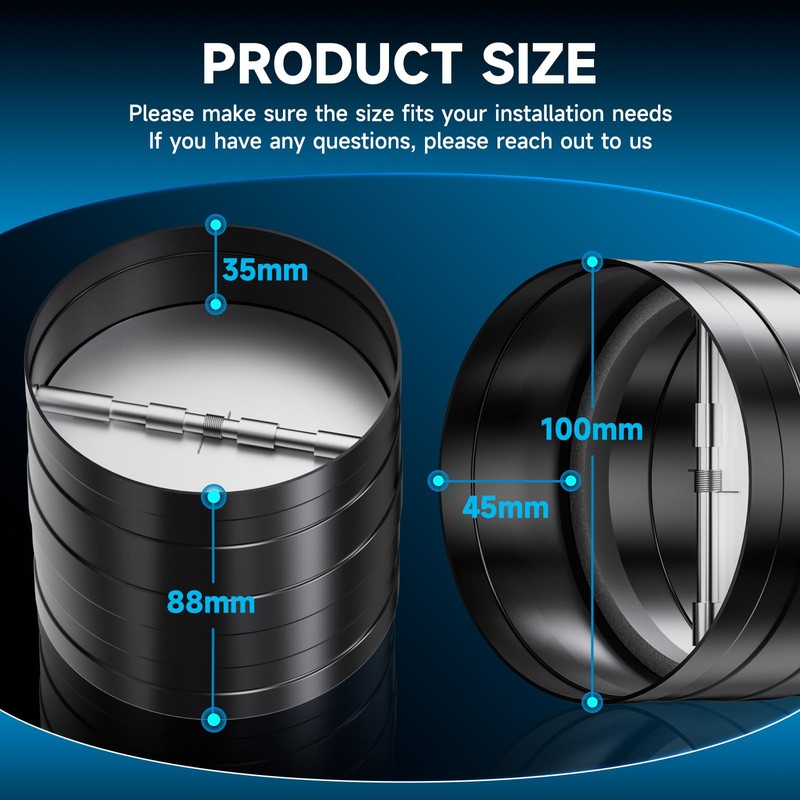 Hon&Guan 100mm Duct Connector with Backdraught Shutter 4 Inch Ducting