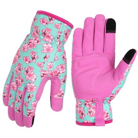 Ainiv Womens Gardening Gloves, Touchscreen Compatible Working Gloves for Weeding, Leather Garden Glove for Women Thorn Proof No Stab for Digging, Planting, Pruning, Pink