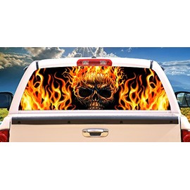 SignMission Flaming Skullï¿½Rear Window Graphic Back Truck Decal SUV View Thru Vinyl