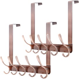 WEBI Over The Door Hook 5 Coat Hooks,Over The Door Towel Rack,Door Hanger Over Door Coat Rack for Hanging Clothes,Towels,Back of Bathroom,Antique Copper,2 Packs
