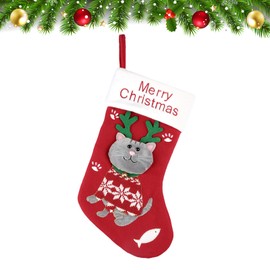 Bekecidi Large Christmas Stockings, Dog Cat Xmas Stockings Christmas Tree Hanging Decorations Fireplace Hanging Stockings for Family Holiday Christmas Party Decorations 37x23cm (Red)