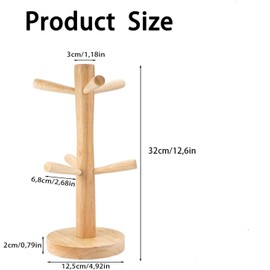 SZKKQKJ Wooden Cup Stand, Pretzel Stand, Cup Holder, 6 Arms, Coffee Cup Shelf Wood with for Kitchen Counter Tabletop