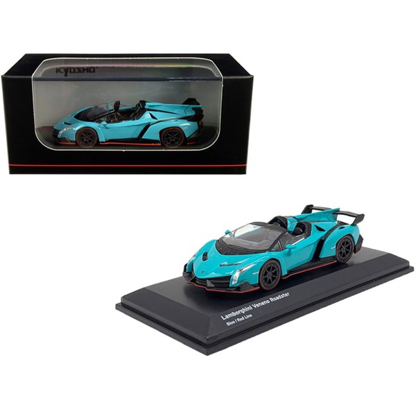 Veneno Roadster Light Blue with Red Line 1/64 Diecast Model Car by Kyosho KS07040A4