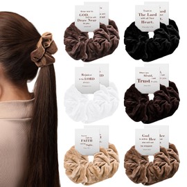 Yuxung Yuxung 12 Pcs Christian Hair Scrunchies Gift Cards Bible Verse Ponytail Scrunchies Velvet Elastics for Women Church Religious Christian Gift for Women Friends