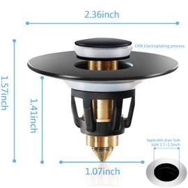 Black Bathroom Sink Stopper，Pop Up Drain Stopper for Bathroom Sink，Bathroom Sink Strainer ，Sink Plug,Universal Wash Basin Sink Stopper，Suitable for 1.1~1.5 Inch Bathroom Sink Drain Pipe (Matte Black)