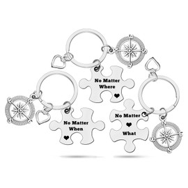Best Friend Keyring Set No Matter Where What Puzzle Keyring Set of 3 Long Distance Relationship Gift Friendship Gifts for Couple Sister Teens Birthday Christmas Keyring Gift Sisters Brothers Set