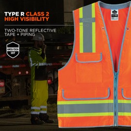 Ergodyne GloWear 8254HDZ Class 2 Heavy-Duty Surveyors Safety Vest ,Orange, Large/X-Large