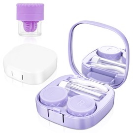 ReignSword 2 Pack Contact Lens Case with Manual Cleaner, Portable Travel Contact Cases Kit with Mirror for Daily & Outdoor Use, Includes Solution Bottle Tweezers Cleaning Tool (White & Purple)
