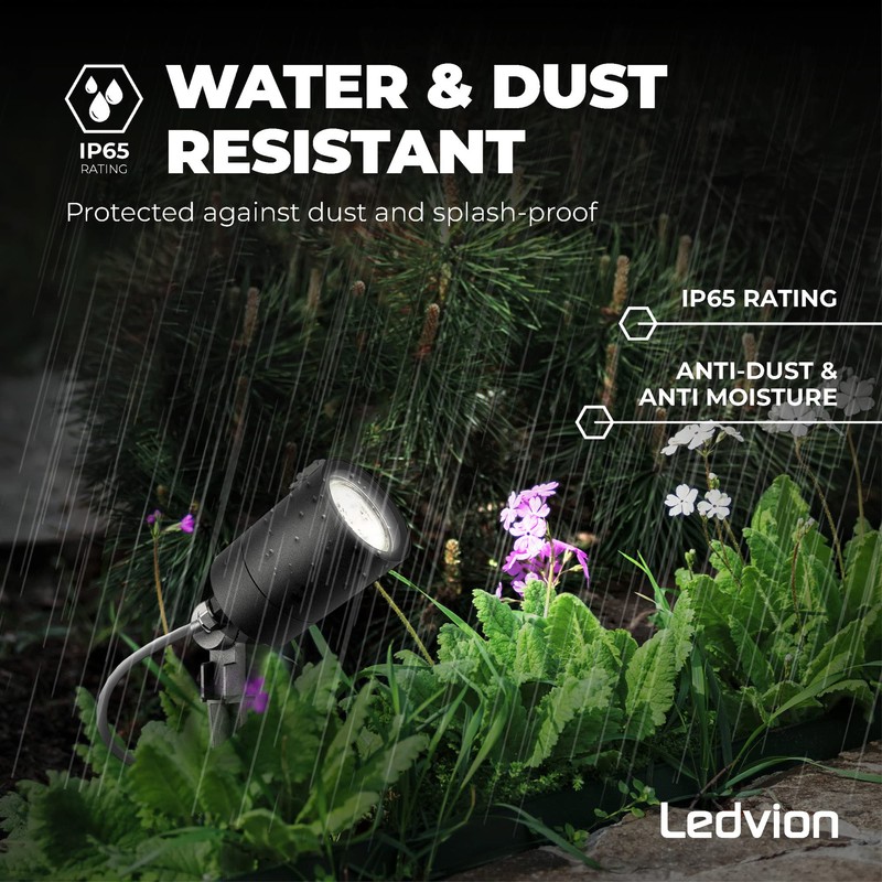 Ledvion LED Garden Spotlight Aluminium, IP65, GU10 Socket, 1 m