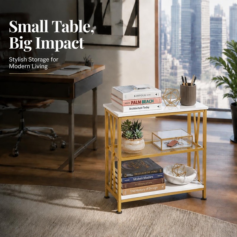 GIOPACO Narrow Side Table, End Table with 3 Tier Storage