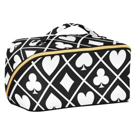 PJGINUIUA Poker Travel Makeup Bag Portable Cosmetic Pouch Large Capacity Make up Bag Toiletry Bag with Divider and Handle for Women