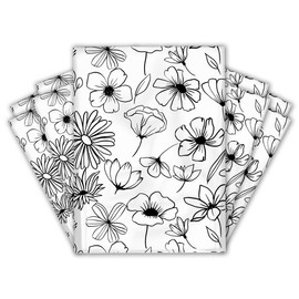 10x13 (100) Black and White Sketched Floral Summer Designer Poly Mailers Waterproof Self Sealing Tear Resistant Polymailers Shipping Envelopes Premium Printed Bags For Small Businesses
