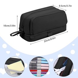 Kingmyth Pencil Case, Large Capacity Pen Pouch with 4 Compartments Multifunctional Cute Pencil Cases for Girls Boys with Sticky Note (Black)