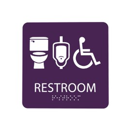 ADA CENTRAL SIGNS - 8" X8" Gender Neutral Restroom Sign - ADA Compliant Tactile Graphics Grade 2 Braille Text Acrylic Wall Signs - All Gender Inclusive Supportive Space Door Sign for School, Workplace