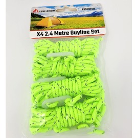 ESW LEISURE Guyline Ropes 4 Pack For Tents Awning Camping Strong Lightweight Paracord Guy Rope With Tensioner Guy Lines Fishing Caravan Gazebo (Reflective Fluorescent, 2.4 Metre 4 Pack)