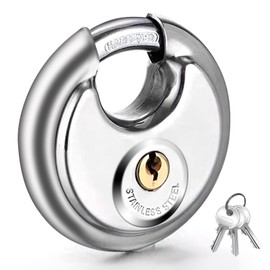 Vervida® Keyed Padlock Stainless Steel Disc Lock with 3 Keys, 3/8 Inch Shackle 70mm, Heavy Duty Lock Outdoor Waterproof Storage Lock for Warehouse, Garage, Storage Locker, and Outdoors (1 Pack)