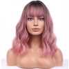 BERON Ombre Pink Wigs Short Curly Bob Wig with Bangs