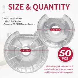 50PC COZZIVITA Round Electric Stove Burner Covers - Stove Top Covers for Electric Stove Thicker Aluminum Foil Burner Liners - Disposable Stove Top Protector (25 * 6 Inch and 25 * 8 Inch)