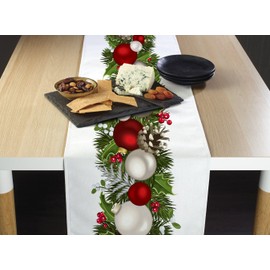 Fabric Textile Products Table Runner, 100% Milliken Polyester, Machine Washable, 14x108, Christmas Garland Border