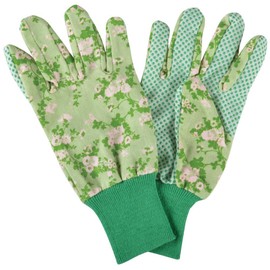 Esschert Design Outdoor Garden Gloves with Rose Print – 12 x 10 x 26 cm, Assorted Colours, with collar, with Studs, Colour: Green