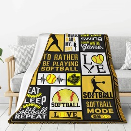 Softball Blanket 50''x60'' Softball Gift Blanket Super Soft Warm and Comfortable Throw Blanket for Fall Winter Spring All Season