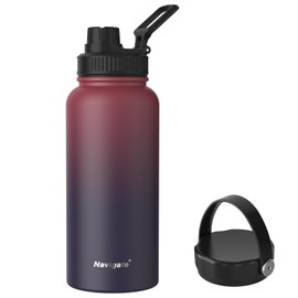 Navigate Insulated Water Bottle, 32 oz Stainless Steel Sports Water Flask with Spout & Handle Lids,Wide Mouth Water Jug with Double Walled Leak Proof Keep Cold for 24 Hrs Hot for 12 Hrs, Red to Black