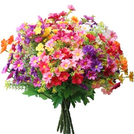 YXYQR 12 Bundles Artificial Daisy Silk Flowers Fake Wildflowers UV Resistant Faux Flowers Plastic Plants Greenery Floral Arrangement for Outdoor Indoor Pot Vase Window Box Outside (Colored)