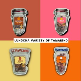 LUNGCHA Seedless Real Dried Tamarind from Thailand SET OF 4 PACKS Variety Mixed Favors of Candy & Snacks Spicy, Sweet, Sour, and Plum Savory Taste.