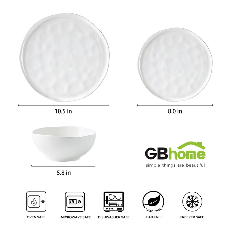 GBHOME Ceramic Dinnerware Sets for 4, 12 Pieces Porcelain Lightweight