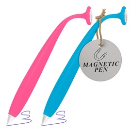 2 Pack Wellspring Wiggle Pen - Magnetic Pens for Fridge and Other Magnetic Surfaces, for Making Quick Notes Or Lists, Use with A Grocery List Magnet Pad for Fridge (Lagoon and Pink)