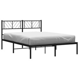 vidaXL Queen Metal Bed Frame with Headboard and Stable Slats, Under Bed Storage Space, Sturdy Steel Construction and Easy Assembly, Minimalist Style, Black, 12'' High, Without Mattress